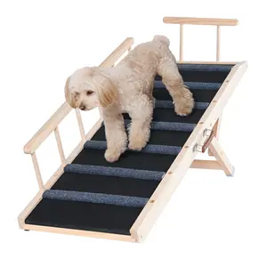 【DealsForYouDays】VEVOR Dog Ramp,  Folding Pet Ramp for Bed, Adjustable Dog Ramp for Small, Large, Old Dogs & Cats, Wooden Pet Ramp with 47.2" Long Ramp, Adjustable from 13.8" to 27.6", Suitable for Couch, Sofa, Car