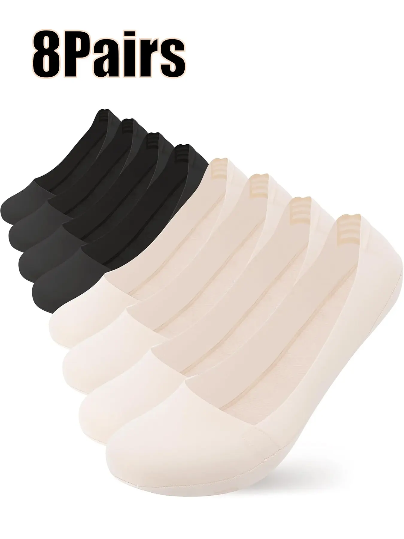 Women's Invisible Seamless Socks, Minimalist, Basic, Elastic Cotton Bottom Anti-Slip, Adjustable Fit, Perfect for Everyday Use, 8 Pairs, Plain Invisible Socks, Non Slip Socks