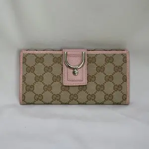 Pre-owned GUCCI GG Canvas with Leather Trim D Logo Long Wallet (Clutch & Wristlet Accessory ) Monica