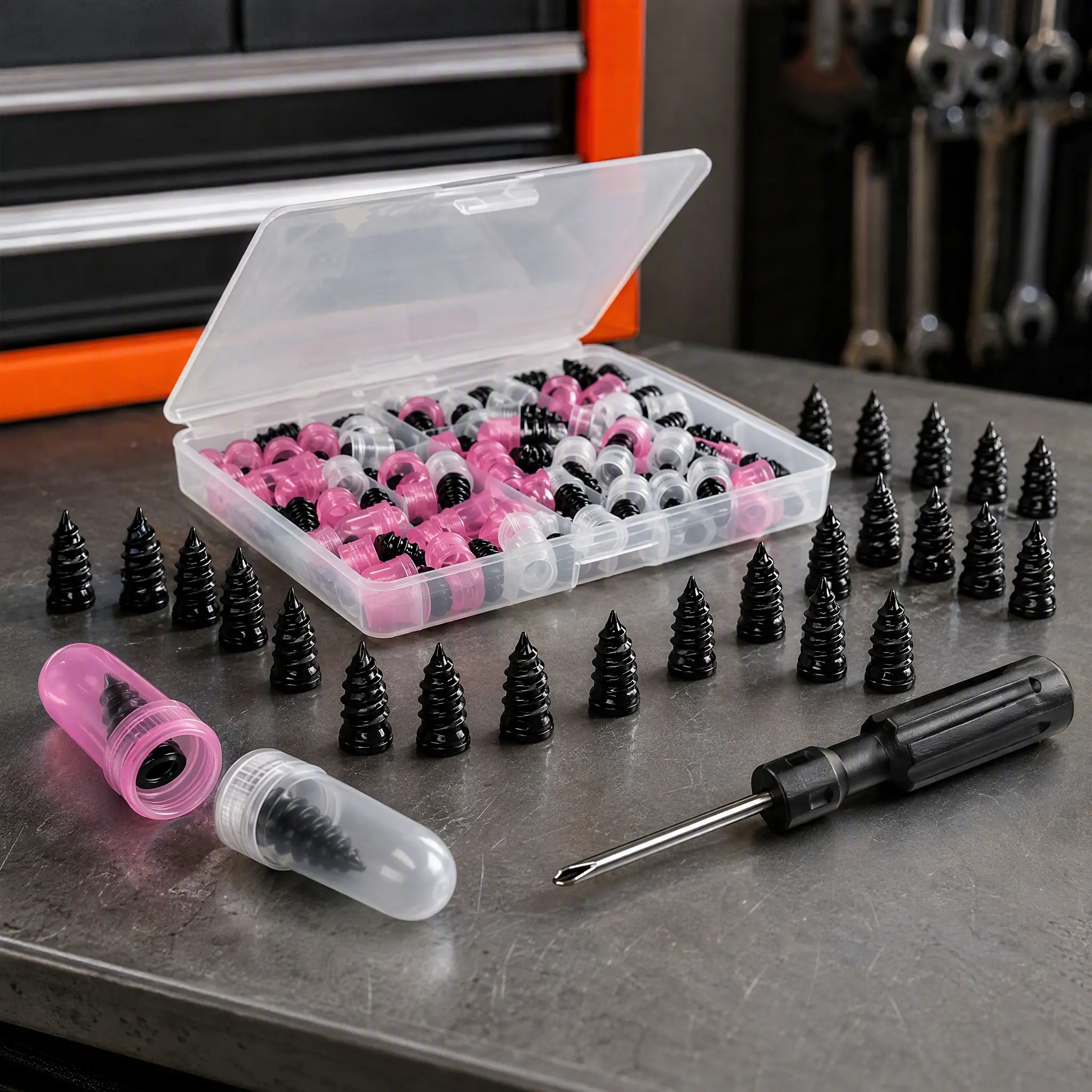 【tools】FAOGO 60 PCS Vacuum Tire Repair Screws Kit. Heavy Duty Self-Sealing Tire Plugs & Screw-in Rubber Nails. Quick Self-Service Puncture Repair Tool for Car, Motorcycle, Truck, SUV, ATV & Tractor. Fast Emergency Flat Fix.