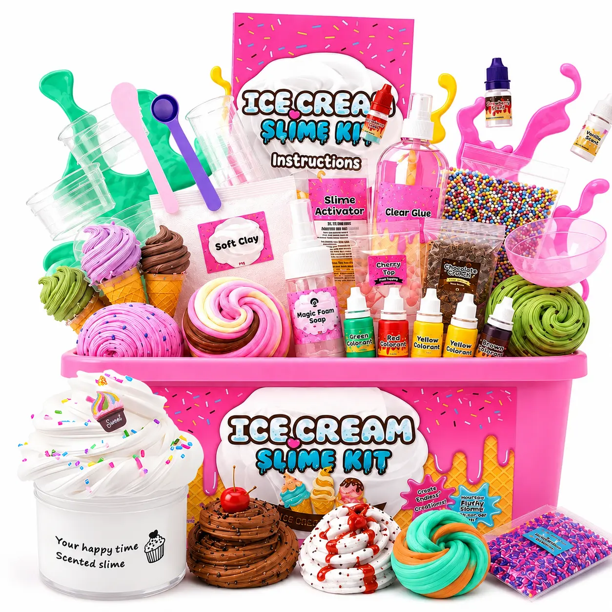 Ice Cream Slime Making Kit, Available in Full Set & Single White Trial Pack, DIY to Make Butter Cloud & Foam Slimes, Slime Clay Toy Set, Stress Relieving Squeeze Toy, Creative DIY Toy, Party Gift, Decoration Ornament