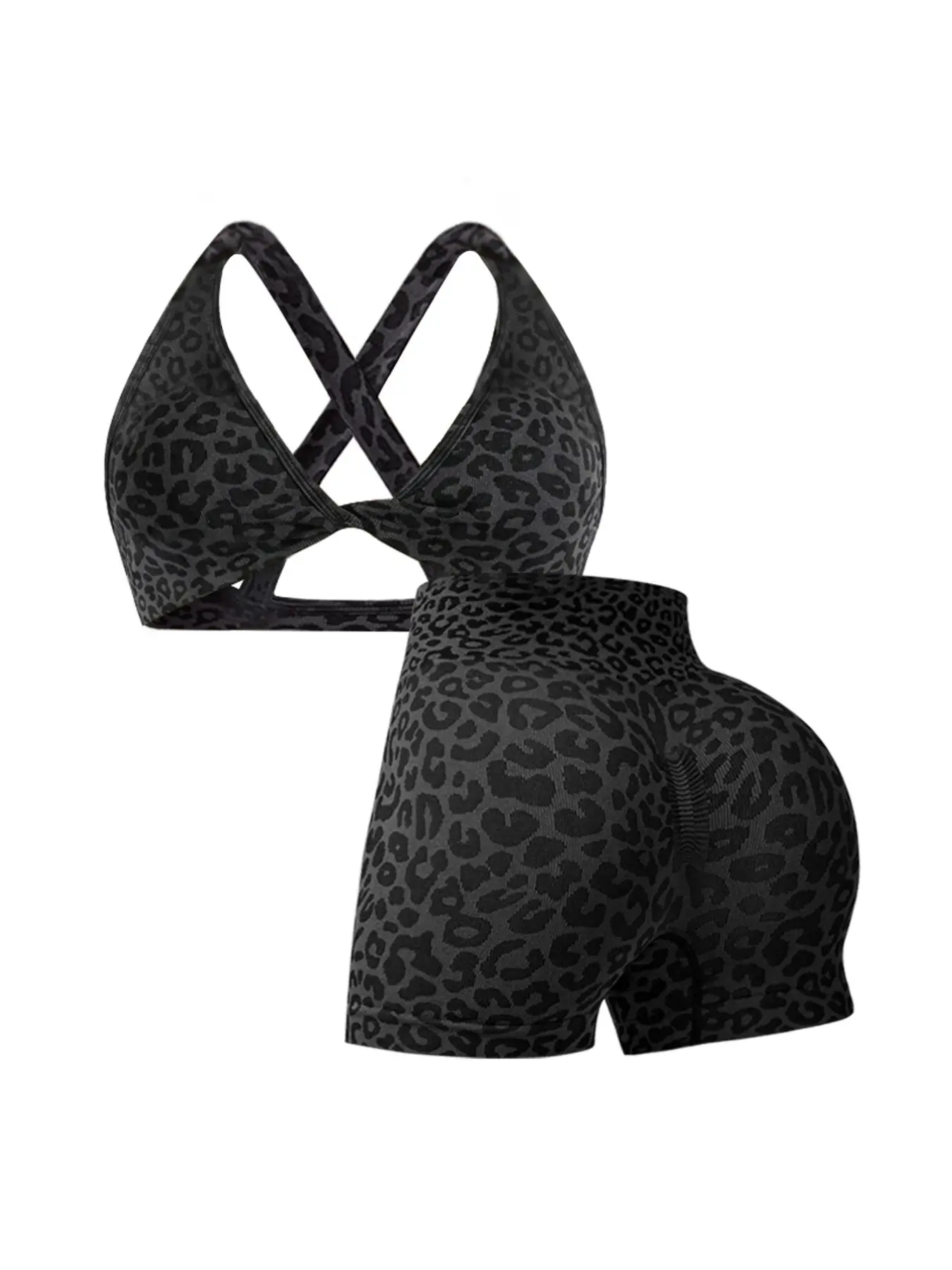 Women's Leopard Print Sports Set, Athletic Clothing Set, Sporty Bra and High Waist Tight Shorts for Fitness and Daily Exercise