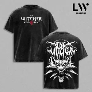 Vintage The Witcher Merch T-Shirt - Black Washed Heavyweight Boxy Fit Geralt White Hair Tee - Distressed Dark Fantasy Streetwear