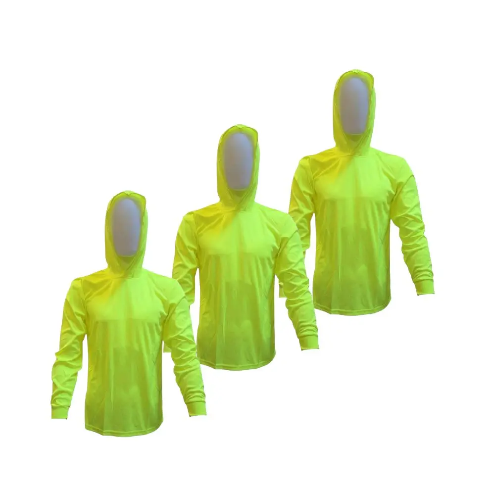 3-Pack Long Sleeve Hooded Pullover in Lightweight Polyester Shirt for All Seasons, Menswear, Yellow/Black/Gray, Machine Washable