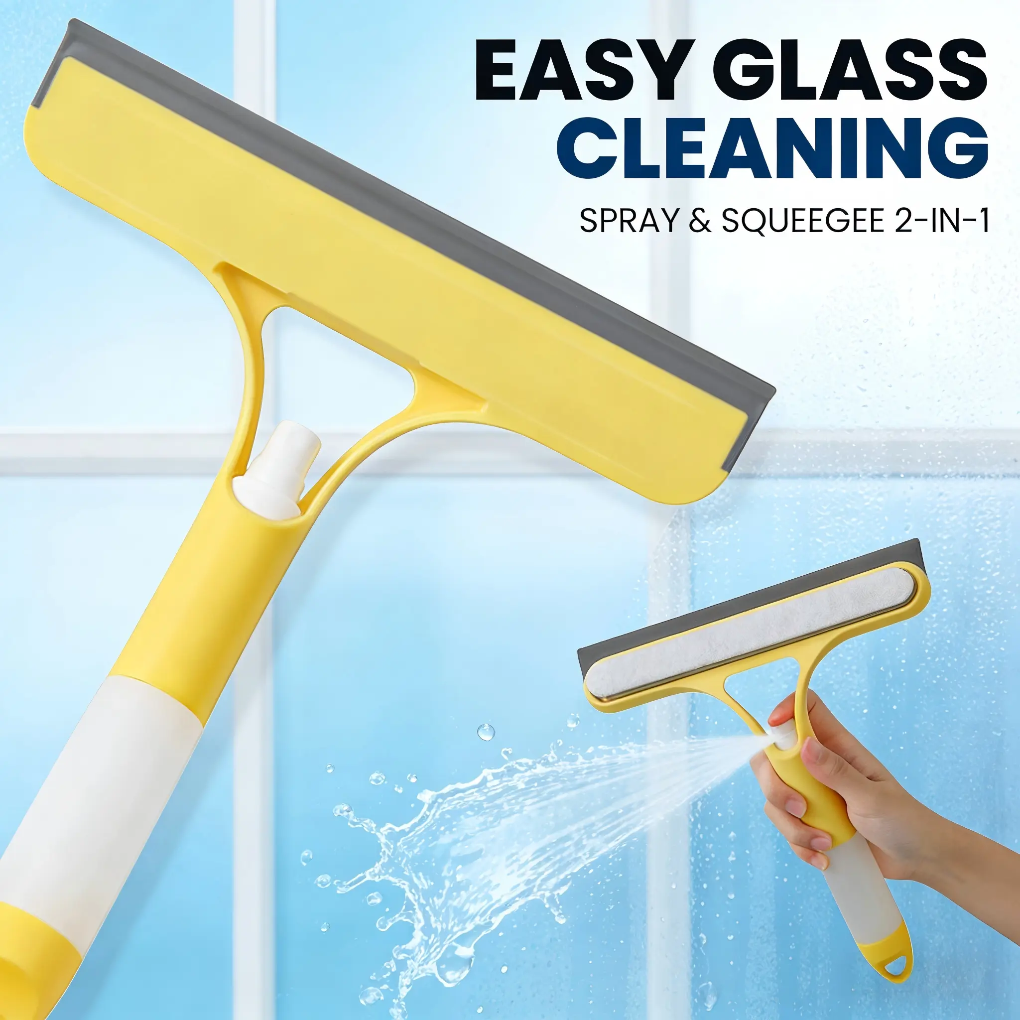 3-in-1 Durable Plastic PVC Window Glass Cleaning Tool - Silicone Squeegee, Scraper, Spray Function, Microfiber Component - Lightweight for Desk, Floor, Sink, Car Windshield, Acrylic Glass - Ideal for Car Owners with Customer Service Assurance