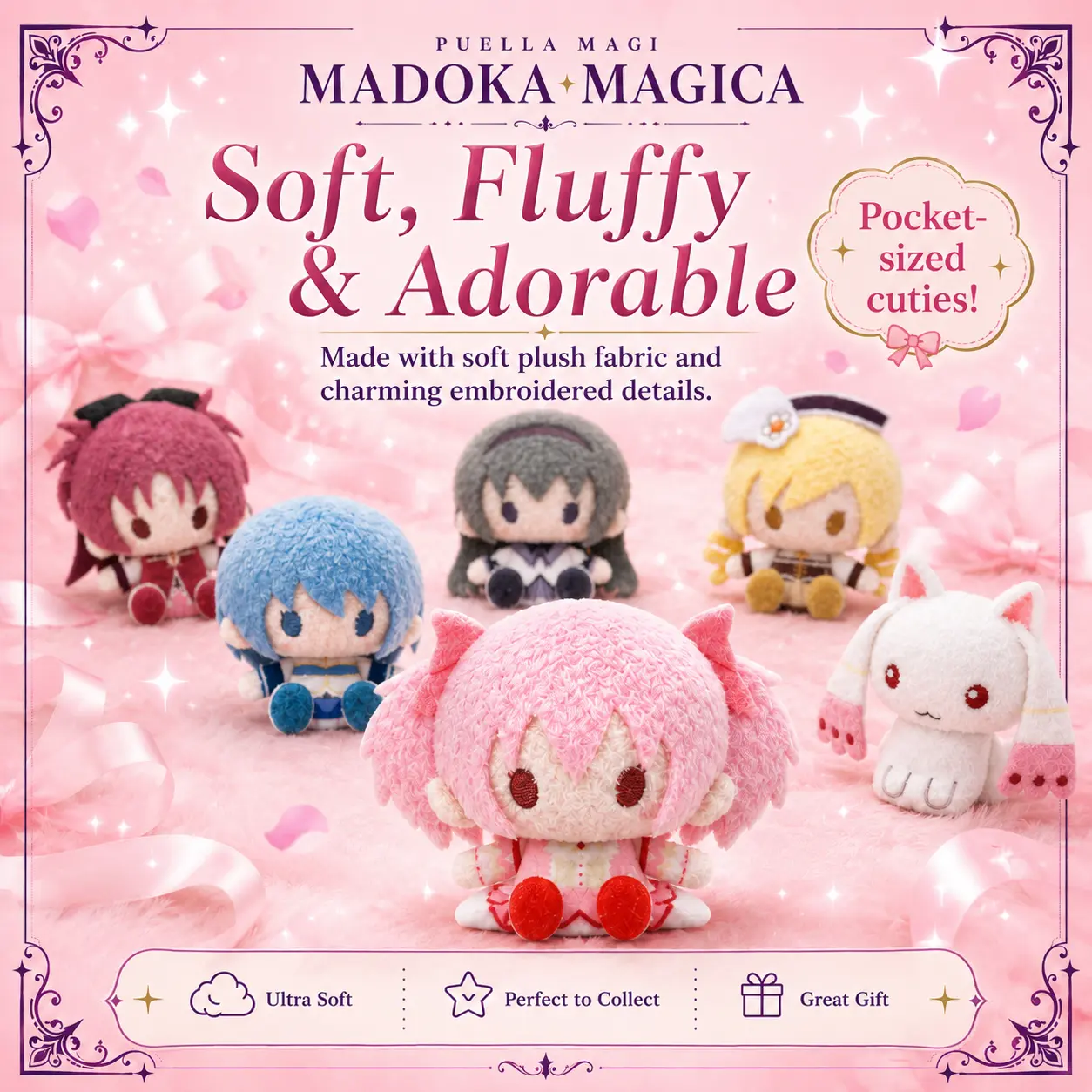 Puella Magi Madoka Magica Pearl Plush Pin Blind Box Collection, 6 Designs (Toys & Hobbies, Stuffed Toy Accessory)