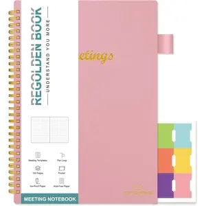 Meeting Notebook for Work Organizer Simplified Work Notebooks for Note Taking and Keep Agendas on Track, Work Planners With Action Items for Women & Men to Manage Business Projects, Pink, 7"x10"