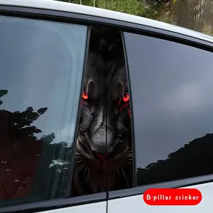 2 Sets of Tough Lion Black Style Bumper Stickers, Self-Adhesive, Suitable for B- Pillar and Both Sides of the Door, Made of Plastic and Metal, Smooth Surface, Scratch-Resistant, Car Accessories. vehicle
