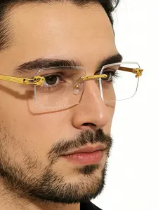 Rimless Blue Light Blocking Glasses for Women & Men, Vintage Rectangle Eyeglasses, Lightweight Anti-Glare Computer Glasses for Work, Gaming & Daily Use, TikTok Trending Business Style Eyewear