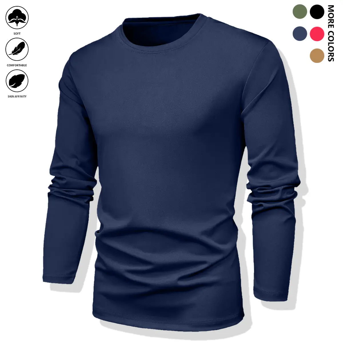 Men’s crew neck long sleeve solid color 100% polyester underwear top — Quick-Dry, breathable, stretchy, lightweight, soft, suitable for layering or sleepwear, Casual, Menswear, Round Neck, Mensfashion, Plain, Basic, Shirt, Breathable For Hot Days, Simple,