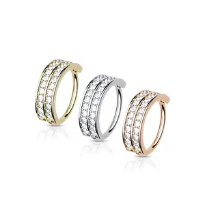 Nose Piercing Hoop Ring Double Line CZ Bendable Jewelry Cute Trendy 20g Thickness 8mm Diameter Sparkly CZ Material Snug Fit