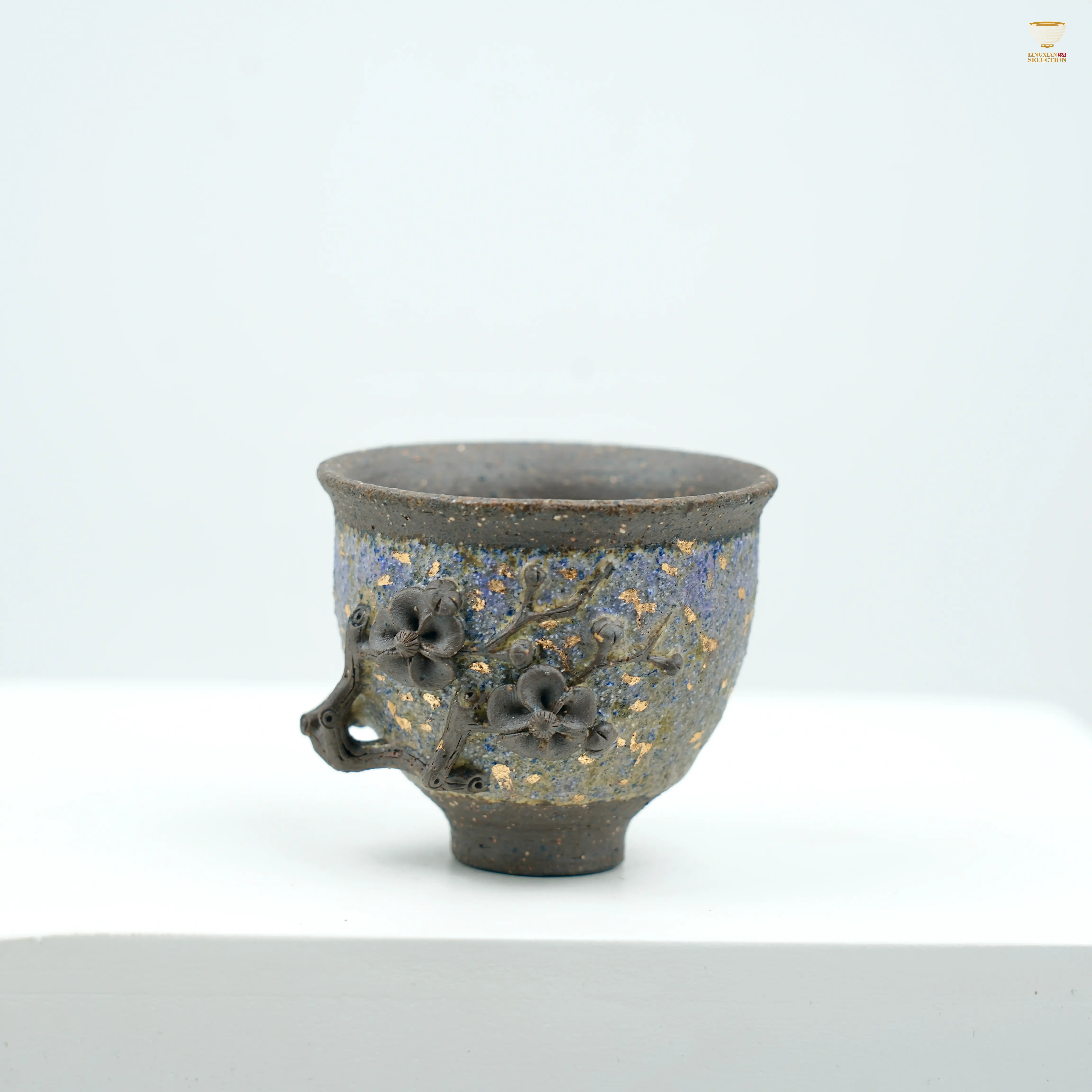 “Winter Plum” Aged Rock-Mineral  Teacup | Handmade Ceramic Cup with Plum Blossom Relief | Two Styles – Tall & Round | Red & Violet Variants