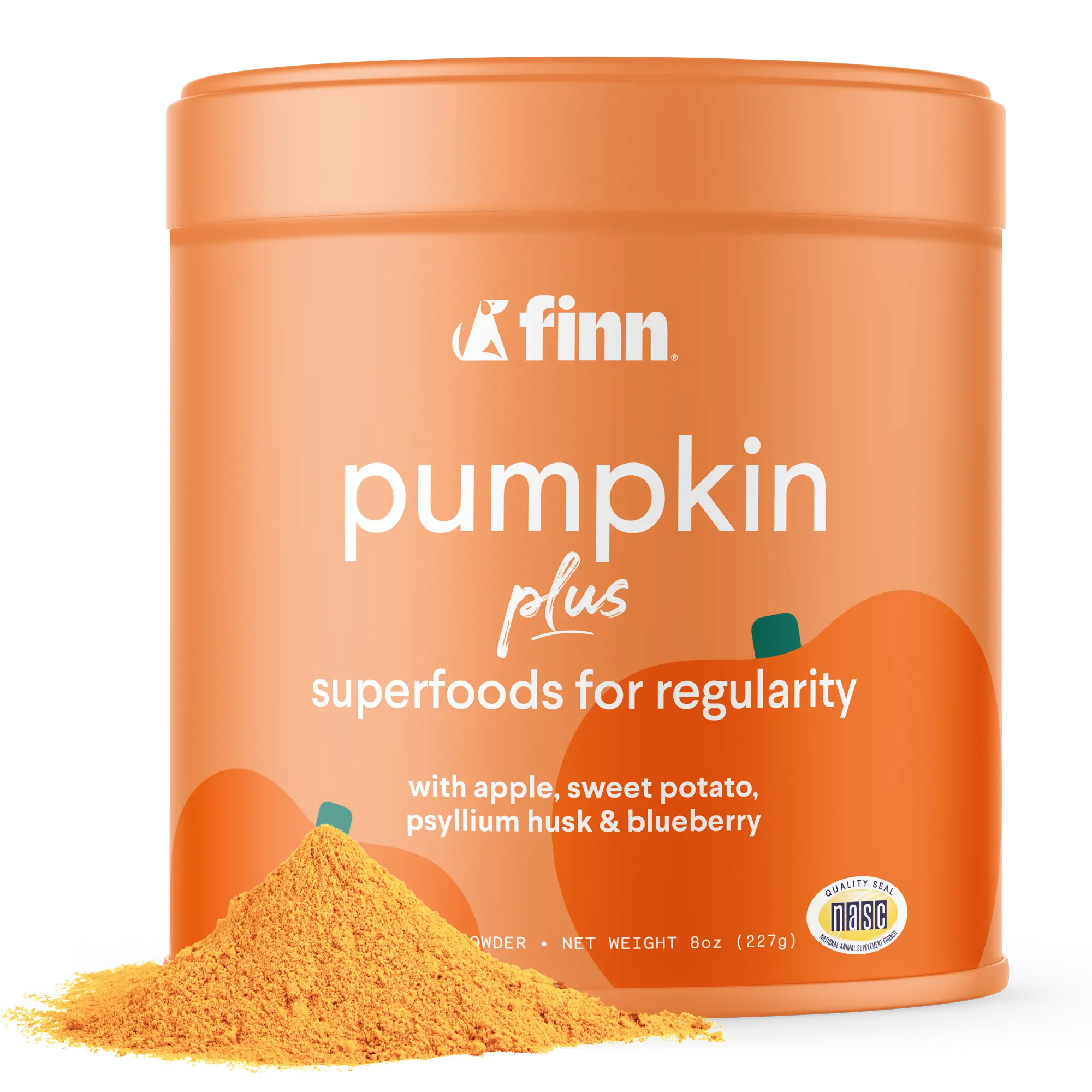 FINN Pumpkin Plus Superfood Meal Topper for Dogs - Fast-Acting Digestive Relief, Supports Digestive Health, Soothes Sensitive Stomachs with Pumpkin, Psyllium Husk, Apple, Sweet Potato, & Blueberry – 8oz Powder Supplements