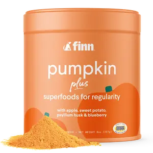 FINN Pumpkin Plus Superfood Meal Topper for Dogs - Fast-Acting Digestive Relief, Supports Digestive Health, Soothes Sensitive Stomachs with Pumpkin, Psyllium Husk, Apple, Sweet Potato, & Blueberry – 8oz Powder Supplements