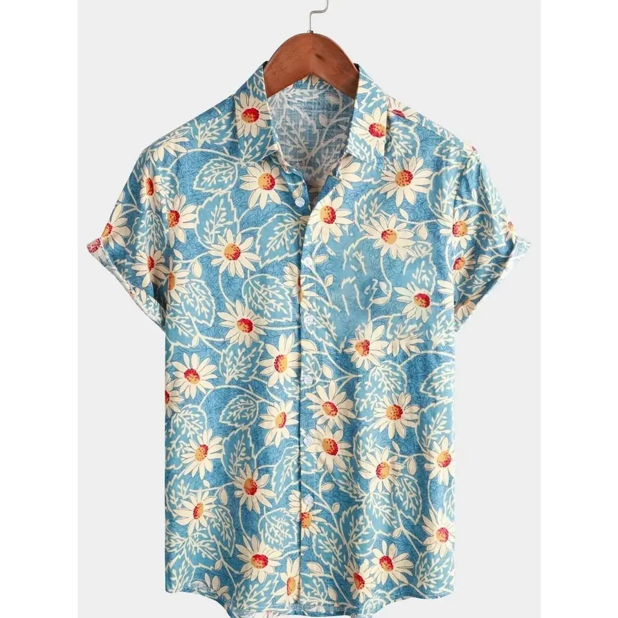 Men's Vintage Floral Hawaiian Shirt, Boho Short Sleeve Button Down Beach Shirt Gift For friends