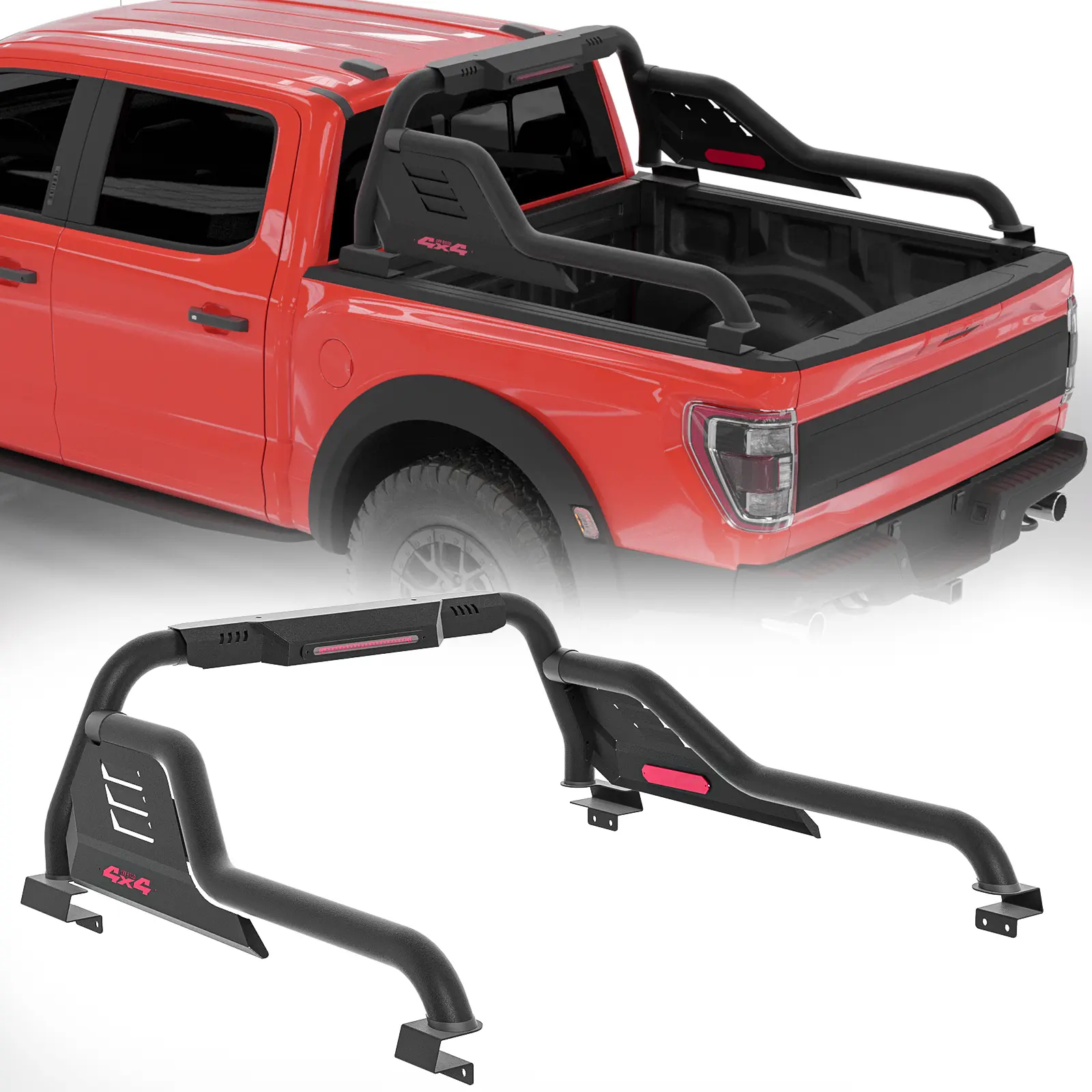 Adjustable Universal Truck Bed Roll Bar Chase Rack Sport Bar - Universal Car Accessories, Vehicle Accessories for Full-Sized & Mid-Sized Trucks, Compatible with Ford F-150/F-250/F-350, Ram 1500/2500/3500, GMC Sierra, Chevy Silverado, Tundra, Titan, Steel,