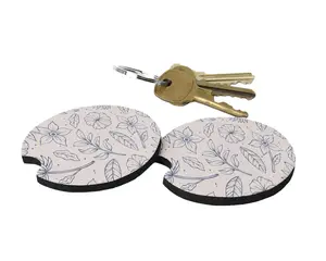 Floral Pattern Cute Car Coasters, Set of 2, Cute Aesthetic Car Coasters