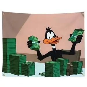 Cartoon Duck Cash Funny 3x5Ft Flag Tapestry for Dorm Room Decor Gym Parties Bedroom Garage Banner with 4 Brass Gromments