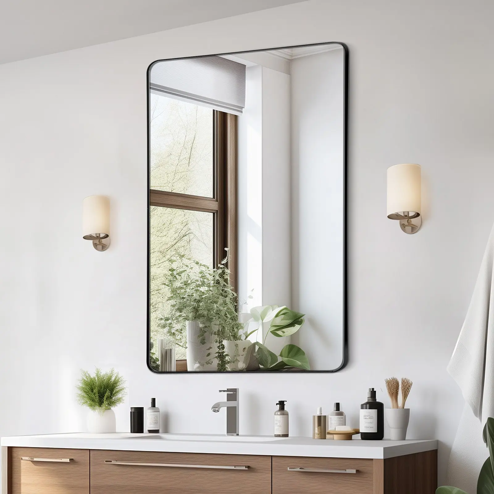 VEVOR Wall Mounted Makeup Mirror, 0.15 Thick, 36x 48 Mirror with Aluminium Alloy Frame Explosion-Proof Film, Scratch-Resistant Mirror with Z-Shaped Bracket, Fit for Bathroom/Bedroom/Living Room