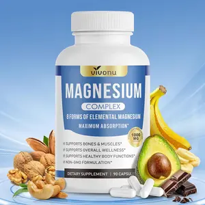 1000mg Magnesium Complex for Women & Men*, 8 Elemental with Magnesium Glycinate, Citrate, Malate, Taurate, Oxide, Carbonate, Aspartate, Orotate for Bones, Muscle, Recovery, Energy, Vegan, 90 Capsules Healthcare Natural