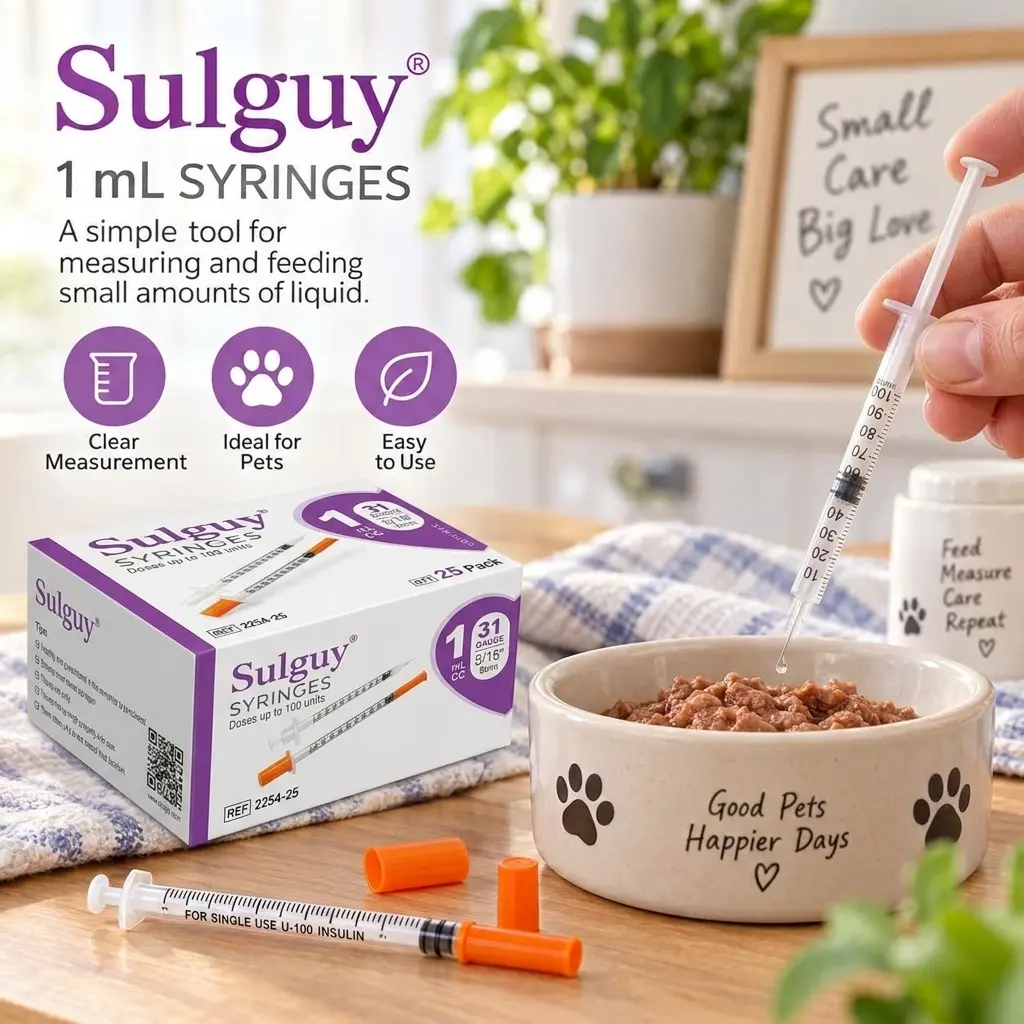 Sulguy 1cc 31G 5/16 IN Syringe with Needle 25 Pack, Individually Wrapped U-100 Disposable 1ml Ultra-Fine Precision Dispenser for Pet Feeding, Liquid Glue, Ink Refill, DIY Crafting & Lab Use