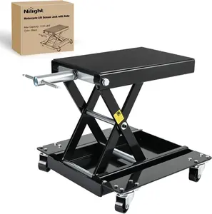 Nilight 1100 LBS Heavy-Duty Steel Motorcycle ATV Scissor Lift Jack - With Dolly Wheels, Crank Handle, 5.1"-15.7" Hoist Stand - Garage Storage & Repair Tool for Motorcycles, Dirt Bikes (Black)