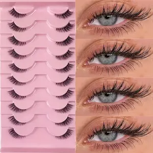 Half Lashes Natural Look False Eyelashes, Wispy Cat Eye Lashes, 3D Curly Soft 15mm Fluffy Faux Lashes, 10 Pairs, Extension Style, Cosmetic False Lashes, Makeup Eyelashes, Fake Lashes