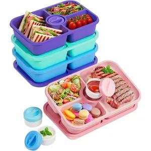 4 count Bento Snack Box Containers, 4 Compartment Divided Stackable  Storage Containers with , Meal Prep Lunch Container with Sauce Cups