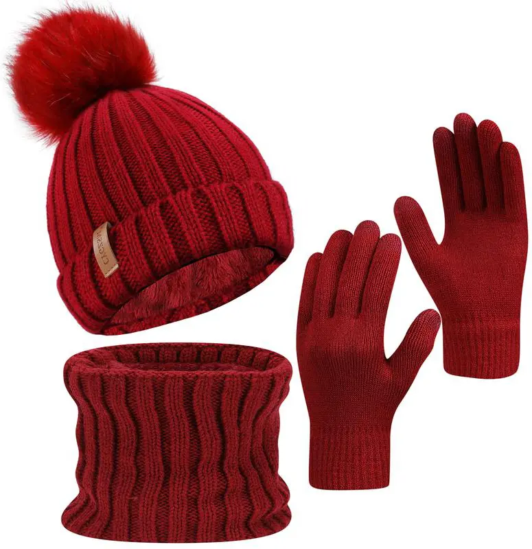 New Winter Beanie Hat Scarf Gloves Set for Women,Warm Fleece Knit Touch Screen Gloves, Double-Layered Brim, Ideal Gift for Thanksgiving 3 Pieces Winter Set: Touchscreen Gloves, Beanie Hat,and Scarf for Men's and Women's