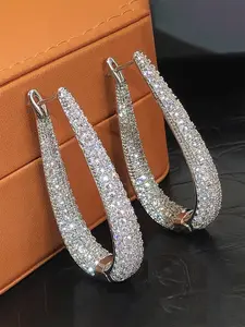 Elegant Rhinestone Decorated Hoop Earrings, Bling Stylish Accessory, Fashionable Jewelry for Women for Party, Daily Clothing Decor, Trendy All-match & Exquisite Jewelry for Birthday Gift, High Quality Earrings, Copper Earrings