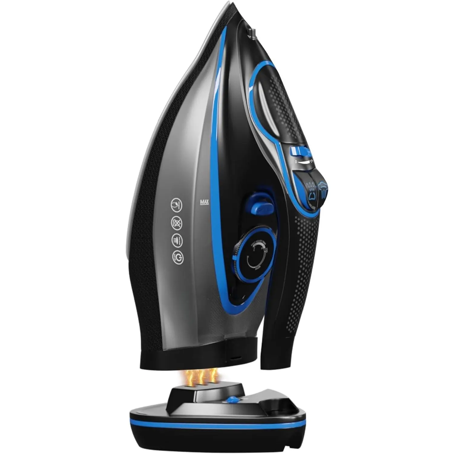 Luxury Cordless Iron | 1500W Steam Iron | Anti Drip | Thermal Protection Technology | Nonstick Ceramic Soleplate | 2-in-1 Cord/Cordless (Black + Blue)