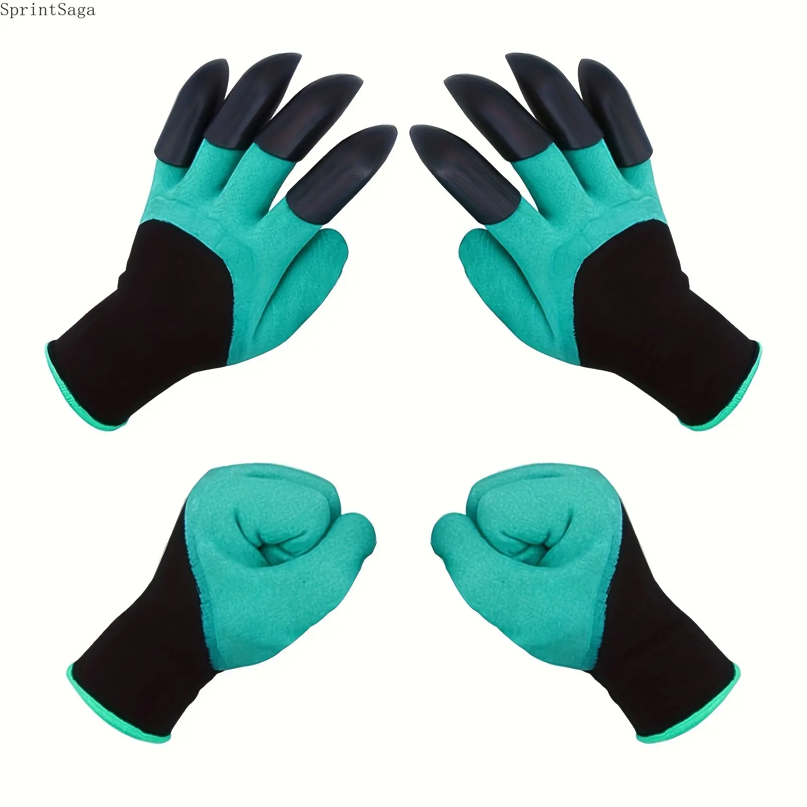 1 Pair Waterproof Gardening Gloves with Claws for Digging and Planting, Stab-Proof Latex Gloves for Outdoor Garden Work, Durable and Ergonomic, Perfect for Flowers, Vegetables, and Yard Gardening, Green and Black Design