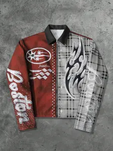 This cropped zip-up jacket hits all the 2025 trends: star graphics, "Free Spirited" text, and edgy mixed-media design (plus those eye-catching studded sleeves!). Perfect for streetwear fits, concert OOTDs, or statement layering. Plaid Print Jacket