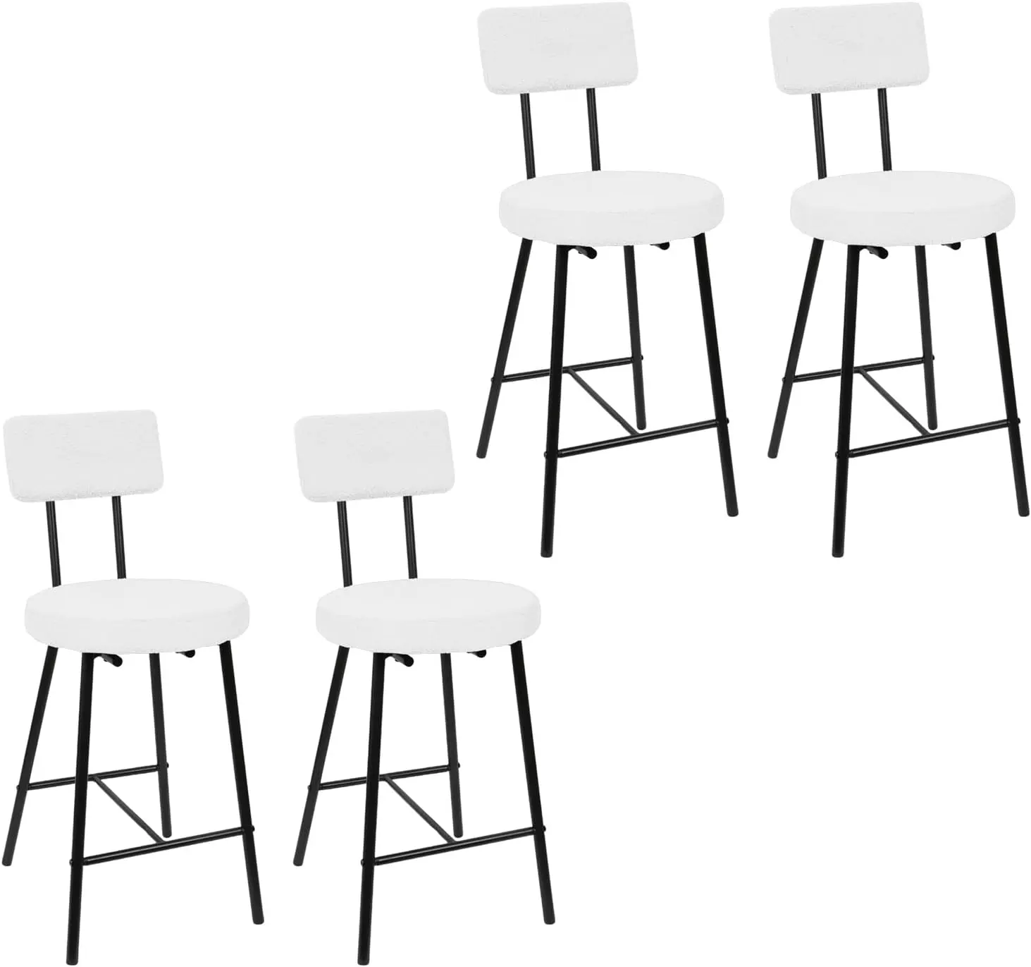 Gaomon Set of 4 Armless Modern Lambswool Upholstered Counter-Height Barstools - Round Seat, Thick Cushion, Backrest, Footrest - Modern, Back-Friendly, Comfortable Dining Chairs for Kitchen Island, Dining Room, Modern Dining Chairs