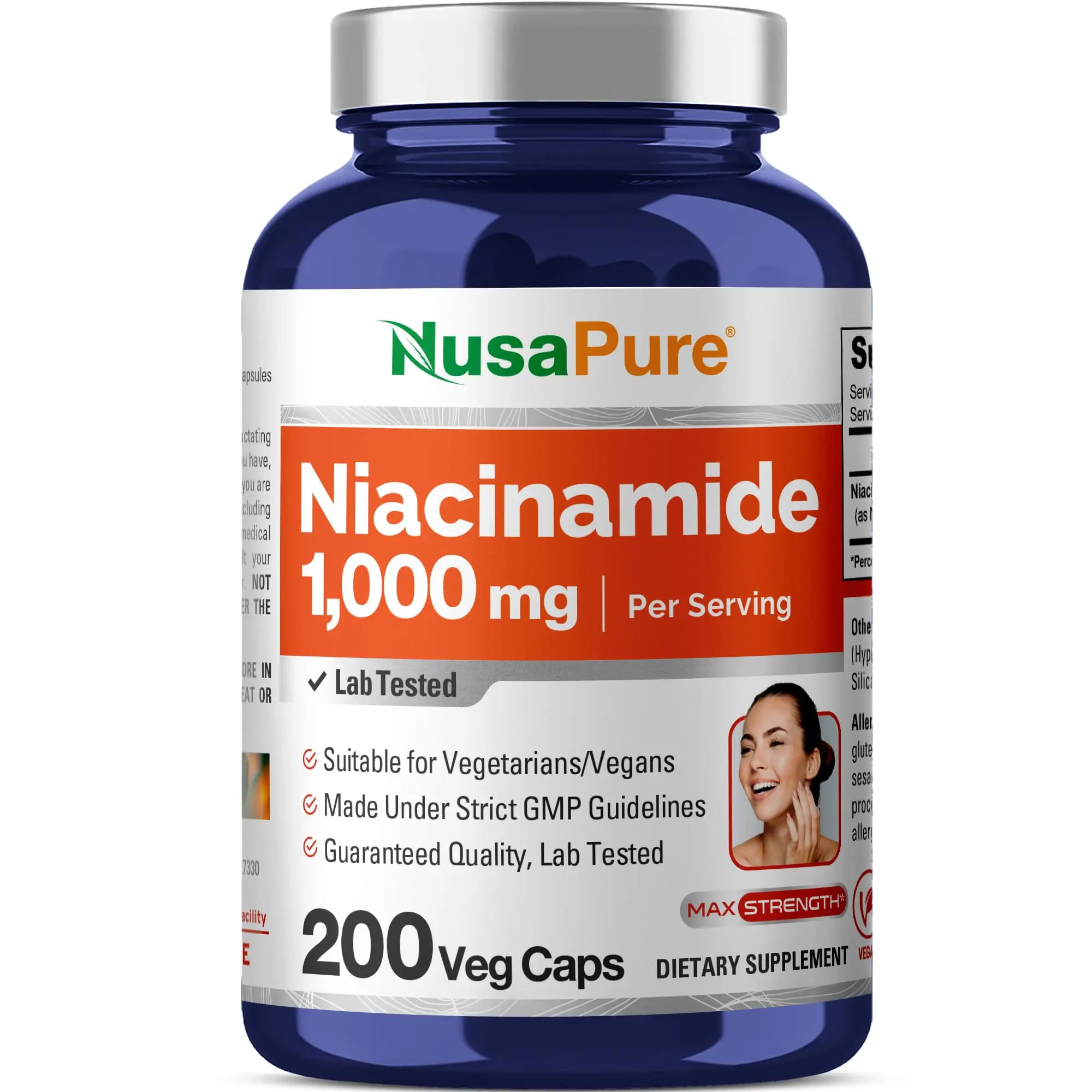 NusaPure Flush-Free Niacinamide 1000 mg Wellness Supplement - 200 Veggie Capsules, Non-GMO, Vegan, Metabolism Support, GMP-Certified, Beauty Supplement, Body Health Aid for Adults
