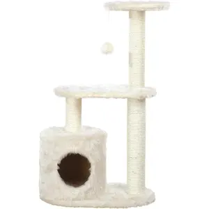 TRIXIE Casta Cat Tree with Condo | 2 Platforms | Dangling Cat Toy, Cream,Brown. 22"L x 14"W x 37"H