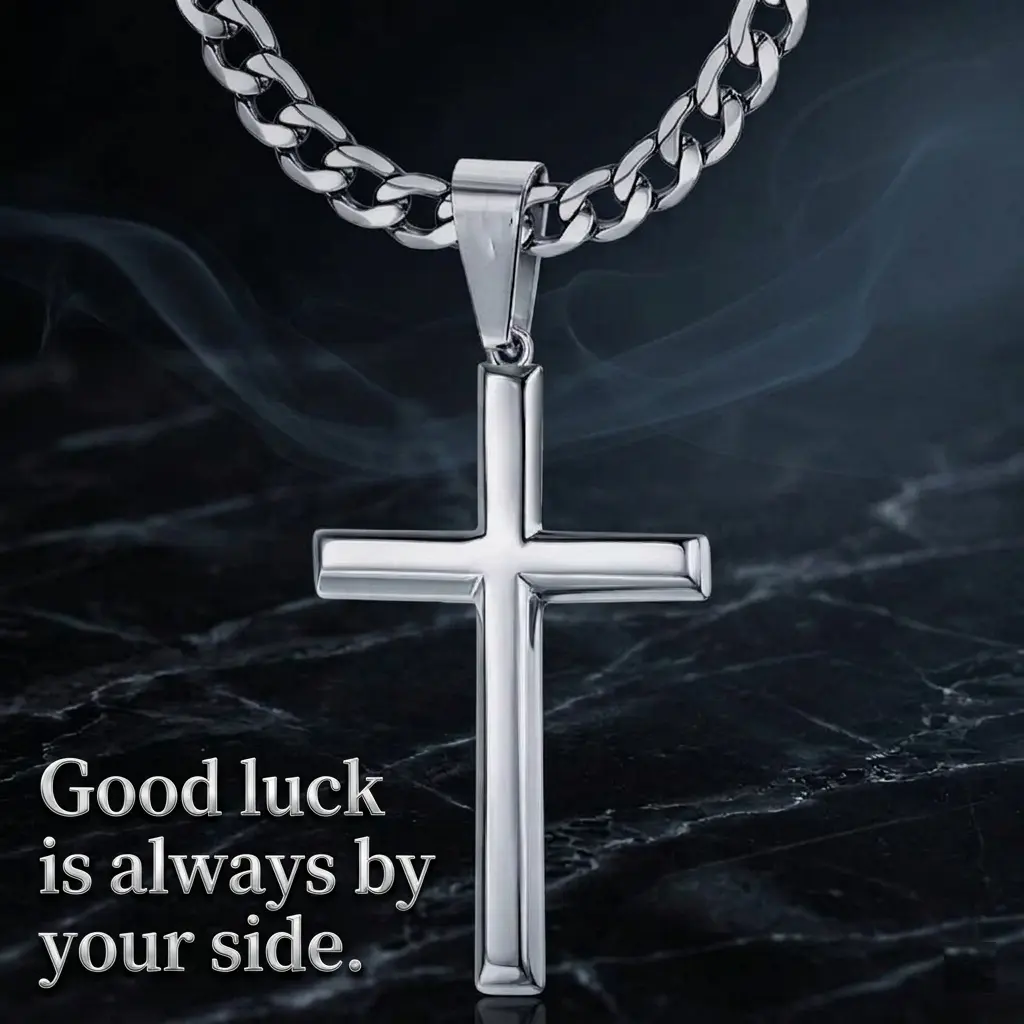 Men's Stainless Steel Curb   Pendant  - 0.94*1.89in Pendant,  Size:1.97*23.62in, Waterproof, Hypoallergenic, Tarnish-Resistant Male Spiritual Jewelry, Faith-Based Fashion Gift for Him, Casual necklace cross chain, Religious