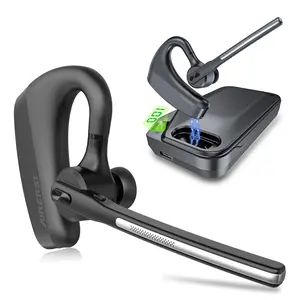K10 Bluetooth Wireless Rechargeable Noise Cancelling Headphone, In-Ear Hook Earpiece with Bluetooth 5.3, CVC 8.0 Dual Mic, 1-Click Mute, 22H Talk Time, Portable Charging Case, Multi Device Stable Hands-Free for Truck Drivers, Business Office