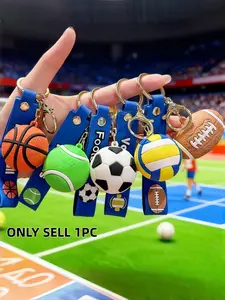 3D Sports Ball Keychain Set with Wrist Lanyard Basketball Tennis Soccer Volleyball Football Pendant Aesthetic Backpack Bag Charm Sport Gift for Sports Fans Men Teens Boys Keychain Accessories Key Charms