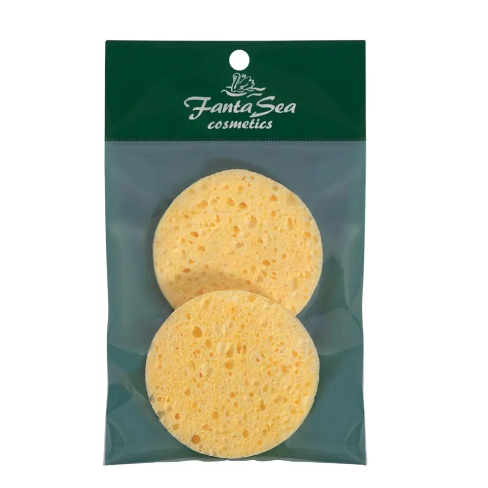 Fantasea Soft Cellulose Cleansing Sponges, Natural Fiber Facial Tool for Cleanser Application & Radiant Skin, 3.25 Inch Round, 2 Count, Exfoliating, Two Pieces