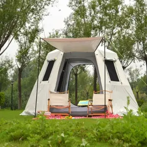 Camping Tent: Double Layered Waterproof Anti-UV Fits >5 Adults Easy Instant Setup Portable Enviromentaly Friendly