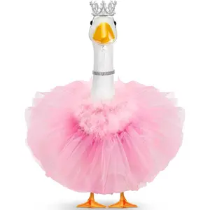 4-piece princess porch goose dress suit, suitable for cement lawn geese, including crown necklace, fluffy skirt and feather trim, specially designed for the artistic decoration of princess outdoor garden lawn.