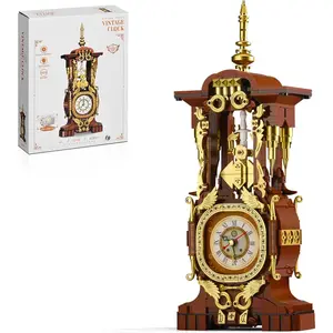 STANDARD GOODS Retro Clock Building Set for Adults, Vintage Pendulum Model with Rotating Gears, Mechanical Building Blocks Toy, Gift for Boys and Girls 8+(879PCS)