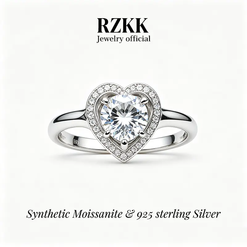 Women's Romantic 1ct Round Heart Design Ring - #9 Heart Halo S925 Sterling Silver Wedding Promise Ring, D Color VVS1 Clarity Synthetic Moissanite, Size 6-9