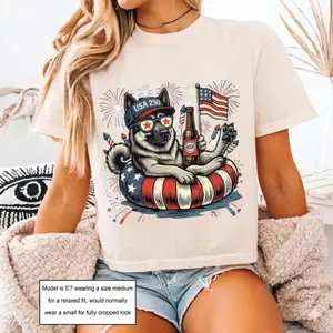 Comfort Colors Boxy Tee Norwegian Elkhound Dog Graphic Tee Cropped Shirt Womens USA Flag Puppy Shirt 4th of July Vintage 90s Aesthetic Dog Lover Gift