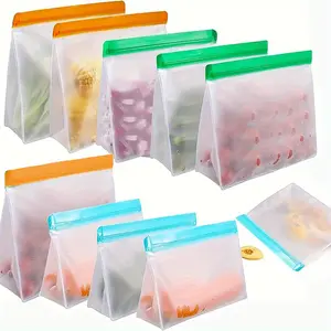 Reusable Food Storage Bag, 3 Counts/9 Counts Multi-size Leak Proof Airtight Portable Food Storage Bag, Travel/Home Storage Bag, Home Essentials