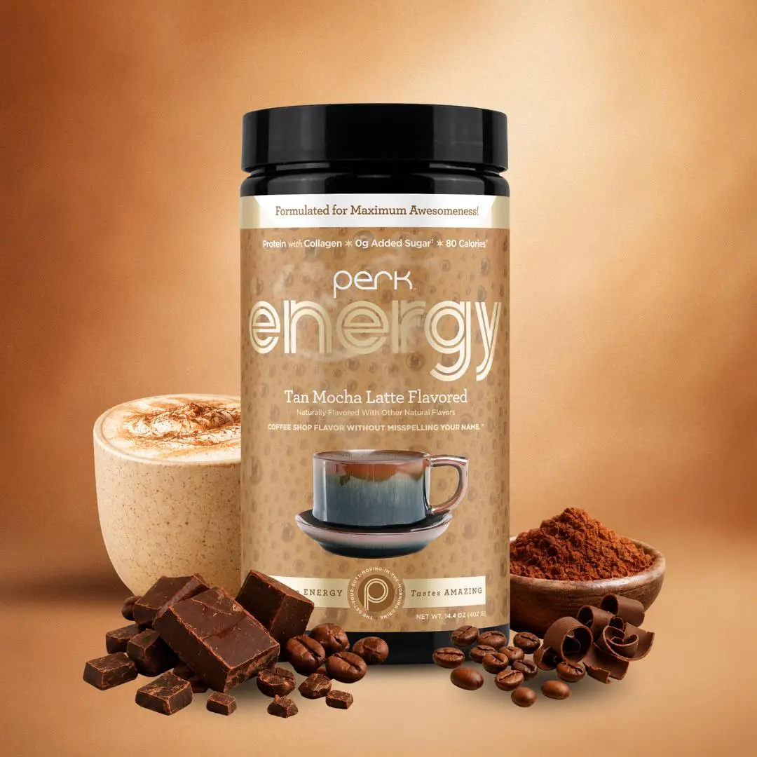 Perk Energy Morning Dietary Supplement Powder, Enriched with Collagen, Caffeine, Protein, Vitamins & Antioxidants, 20 Servings Nutrient-Rich Coffee Powder Supplements Collagen Beverage Blend Supplement