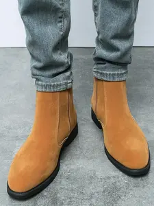 New Korean Style Chelsea Boots for Men, Suede Elastic and Breathable High Top Fashion, Trendy British Casual Footwear