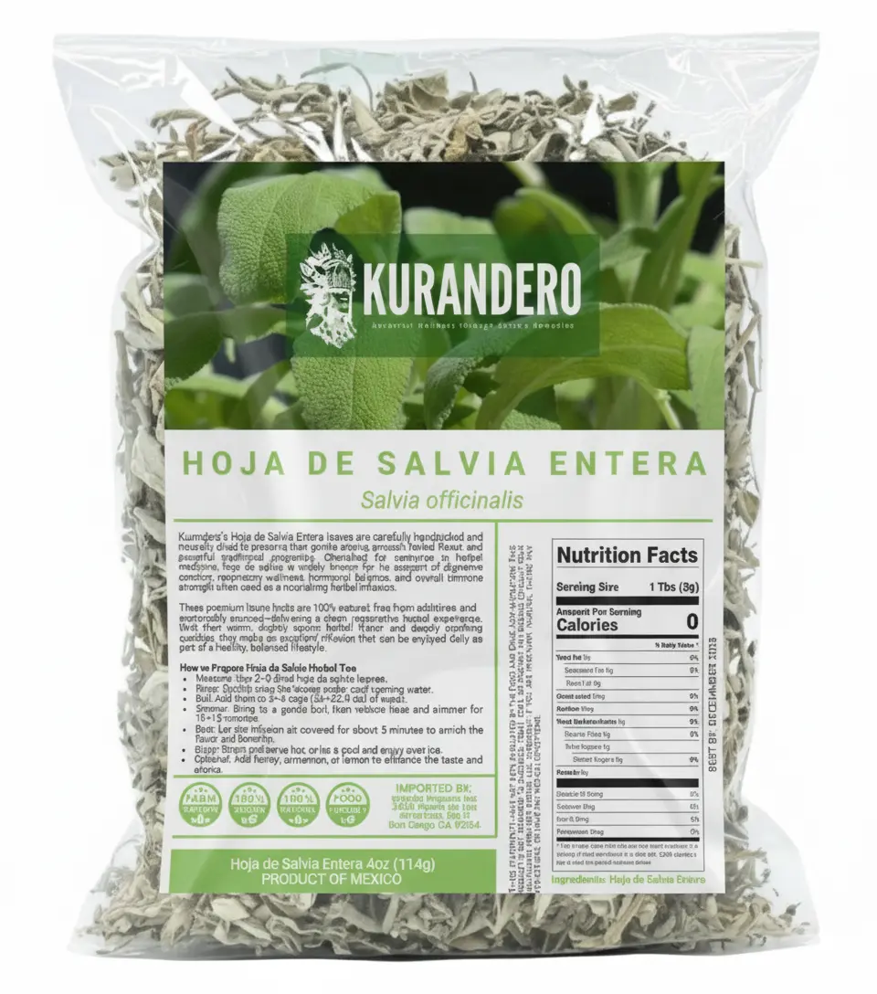 KURANDERO Sage Leaf Tea 4oz (113gr)– 100% Natural Whole Hojas de Salvia Herbal Aromatic Tea | Caffeine-Free, Non-GMO, Earthy & Soothing, Single Pack
