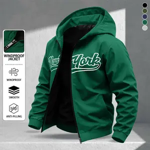 Men's casual fashion hooded jacket with "New York" printed on it, windproof and smooth fabric, perfect for competitions, daily commuting, campus daily, sports and leisure wear, perfect for spring and summer wear Personalized Thin